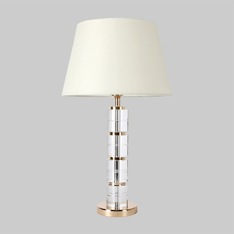 Simple 1-Bulb Table Light White Column Night Lamp with Clear K9 Crystal for Living Room Clearhalo 'Lamps' 'Table Lamps' Lighting' 406306