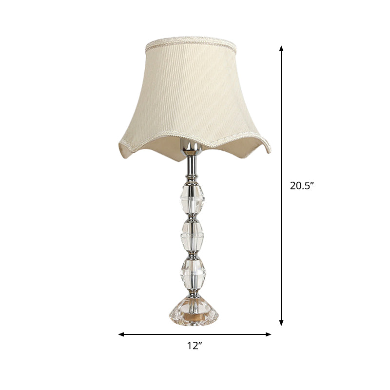 1-Light Bedroom Night Table Light Minimalism Beige Crystal Nightstand Lamp with Scalloped Fabric Shade Clearhalo 'Lamps' 'Table Lamps' Lighting' 406317