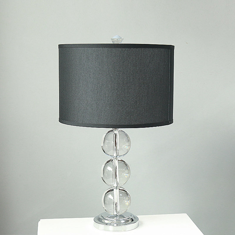 Fabric Drum Night Table Lighting Minimalist 1-Bulb Black Nightstand Lamp with Crystal Accent Black Clearhalo 'Lamps' 'Table Lamps' Lighting' 406323