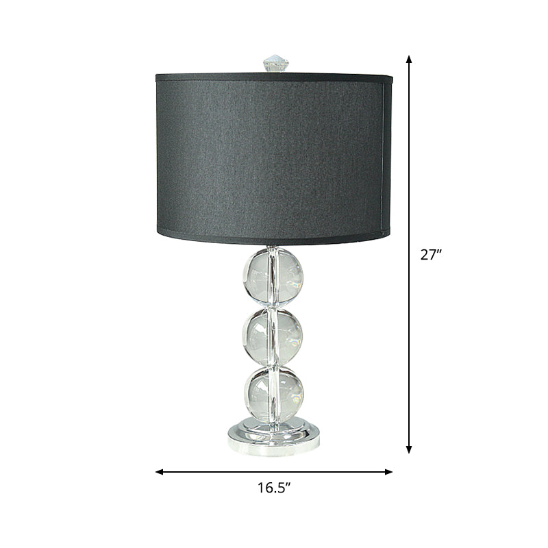 Fabric Drum Night Table Lighting Minimalist 1-Bulb Black Nightstand Lamp with Crystal Accent Clearhalo 'Lamps' 'Table Lamps' Lighting' 406327