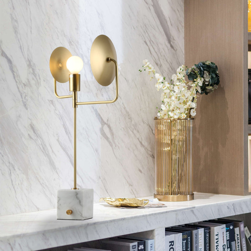 Gold Bare Bulb Table Lighting Post-Modern 1 Bulb Marble Night Lamp with Metal Shade Gold Clearhalo 'Lamps' 'Table Lamps' Lighting' 406338