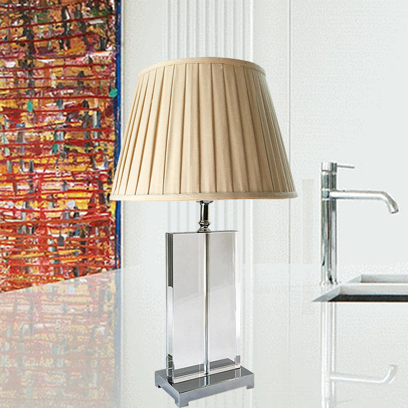 Crystal Pleated Shade Nightstand Lamp Modernist 1 Light Beige Table Lighting for Bedroom Beige Clearhalo 'Lamps' 'Table Lamps' Lighting' 406384