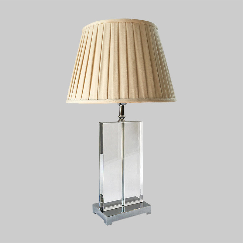 Crystal Pleated Shade Nightstand Lamp Modernist 1 Light Beige Table Lighting for Bedroom Clearhalo 'Lamps' 'Table Lamps' Lighting' 406387