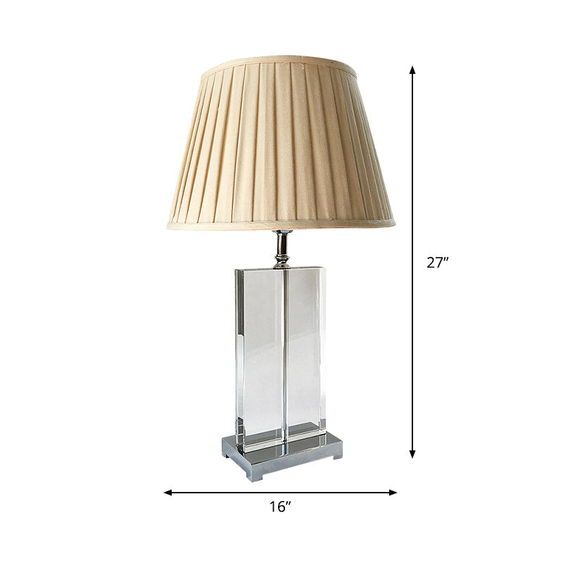 Crystal Pleated Shade Nightstand Lamp Modernist 1 Light Beige Table Lighting for Bedroom Clearhalo 'Lamps' 'Table Lamps' Lighting' 406388