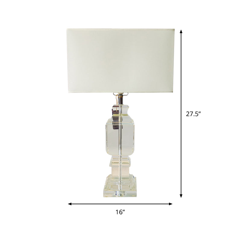 Modern Rectangle Crystal Table Lamp 1-Head Night Lighting in White with Fabric Shade Clearhalo 'Lamps' 'Table Lamps' Lighting' 406393