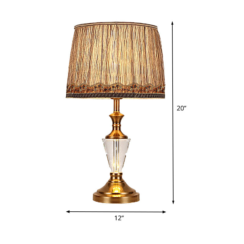 Barrel Fabric Desk Light Modern 1 Head Brown Night Table Lamp with Metallic Base Clearhalo 'Lamps' 'Table Lamps' Lighting' 406467