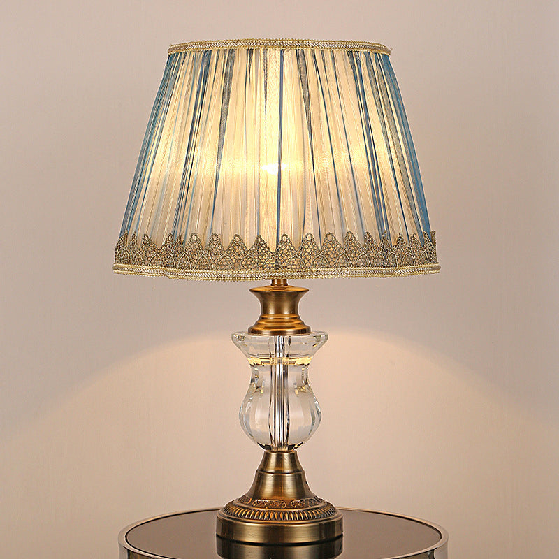 Flared Fabric Desk Lamp Modern 1 Head Gold Table Light with Sculpted Metallic Base Clearhalo 'Lamps' 'Table Lamps' Lighting' 406513