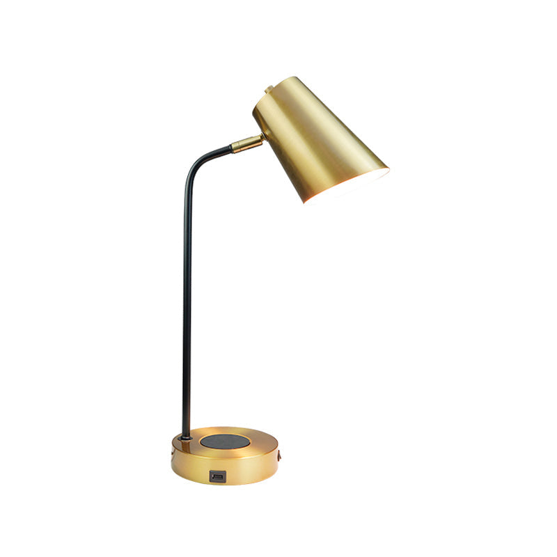 Simplicity 1-Light Night Lamp Gold Conical Table Lighting with Metal Shade for Study Room Clearhalo 'Lamps' 'Table Lamps' Lighting' 406520