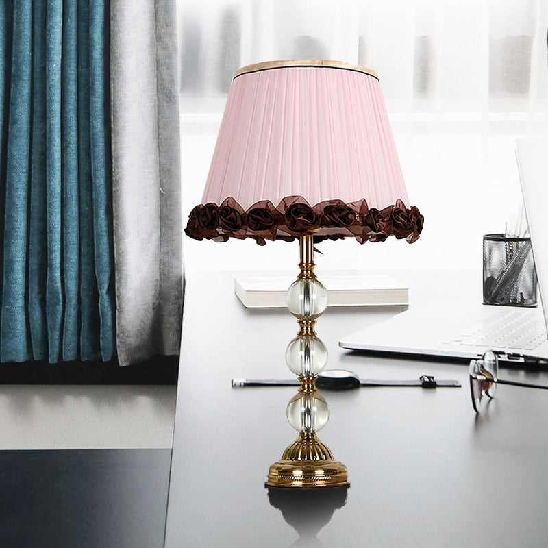 1 Head Bedside Desk Light Modern Pink Night Table Lamp with Tapered Fabric Shade Pink Clearhalo 'Lamps' 'Table Lamps' Lighting' 406552