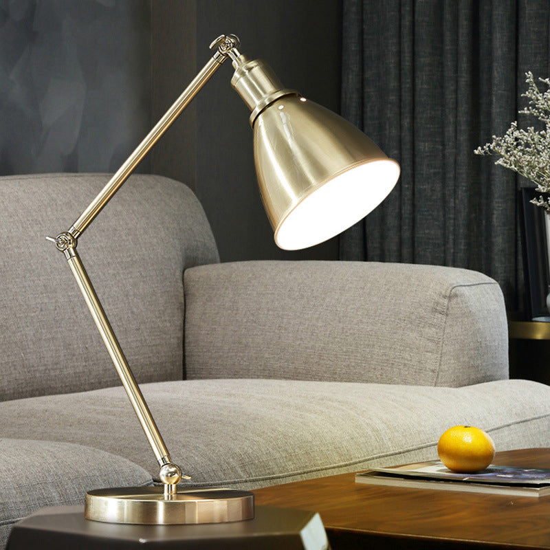 Conical Table Lamp Post-Modern Metal 1-Head Living Room Nightstand Lighting in Gold with Swing Arm Gold Clearhalo 'Lamps' 'Table Lamps' Lighting' 406578