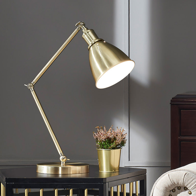 Conical Table Lamp Post-Modern Metal 1-Head Living Room Nightstand Lighting in Gold with Swing Arm Clearhalo 'Lamps' 'Table Lamps' Lighting' 406579