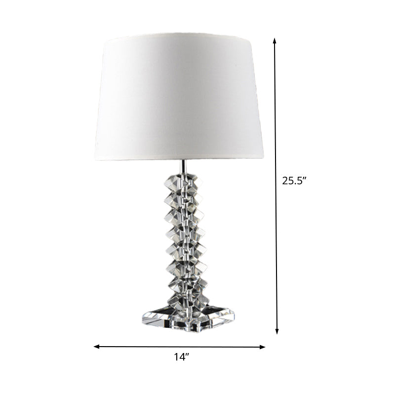 Fabric Conical Desk Light Modern 1 Bulb Night Table Lamp in White with Crystal Base Clearhalo 'Lamps' 'Table Lamps' Lighting' 406612