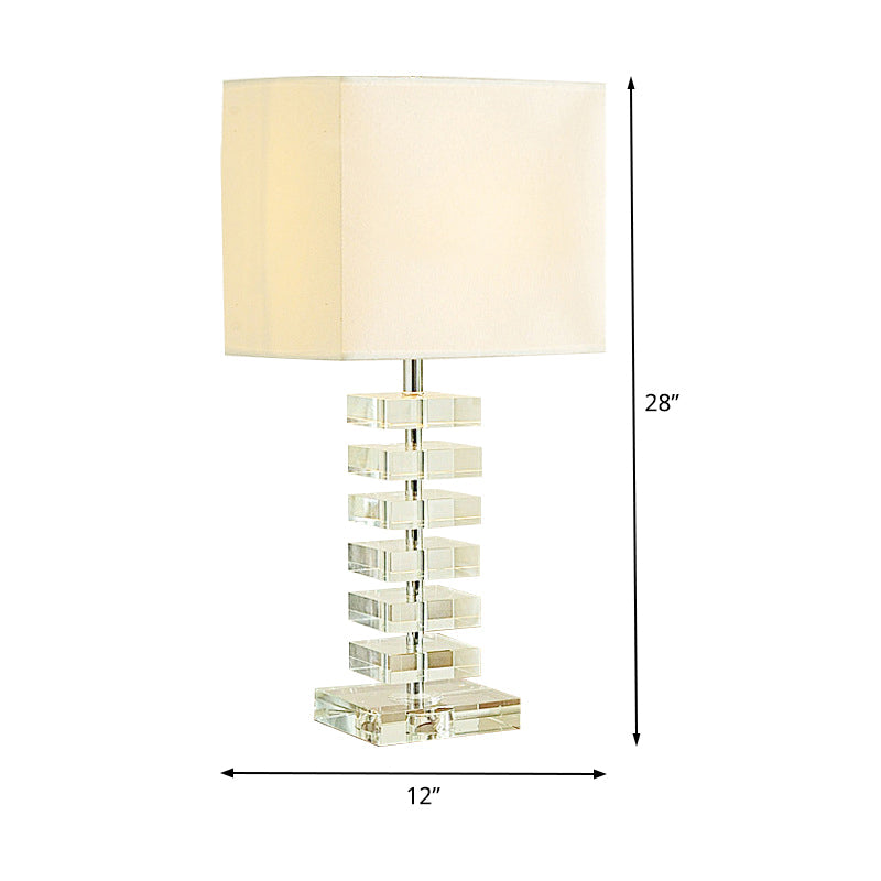 1 Head Living Room Desk Light Modern Clear Multi-Layer Crystal Night Table Lamp with Cubic Beige Fabric Shade Clearhalo 'Lamps' 'Table Lamps' Lighting' 406628