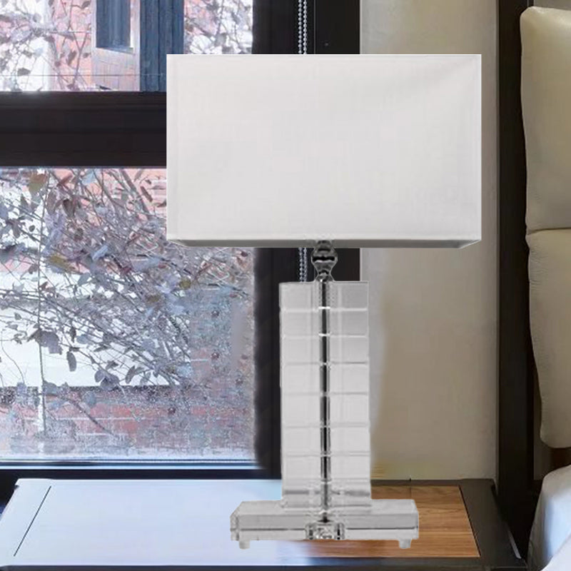 Modernist Rectangular Reading Light Clear Crystal 1 Bulb Nightstand Lamp in White Clearhalo 'Lamps' 'Table Lamps' Lighting' 406639