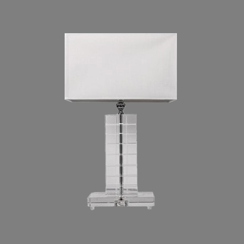 Modernist Rectangular Reading Light Clear Crystal 1 Bulb Nightstand Lamp in White Clearhalo 'Lamps' 'Table Lamps' Lighting' 406641