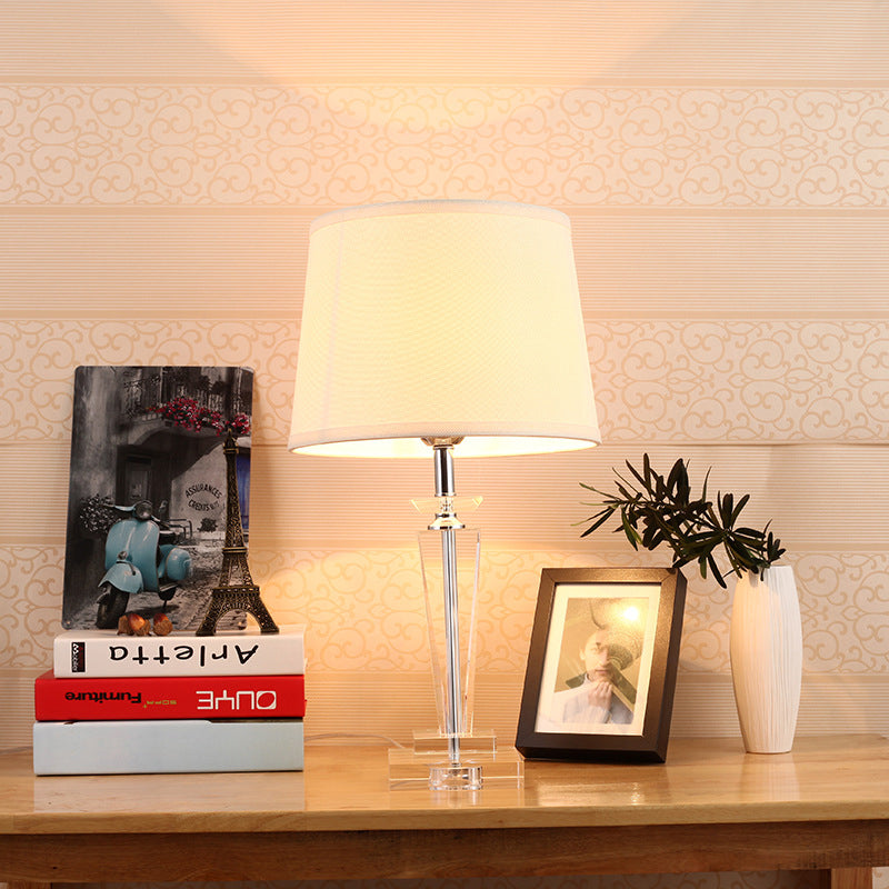 Tapered Fabric Table Lamp Contemporary Hand-Cut Crystal 1 Head Reading Book Light in White White Clearhalo 'Lamps' 'Table Lamps' Lighting' 406643