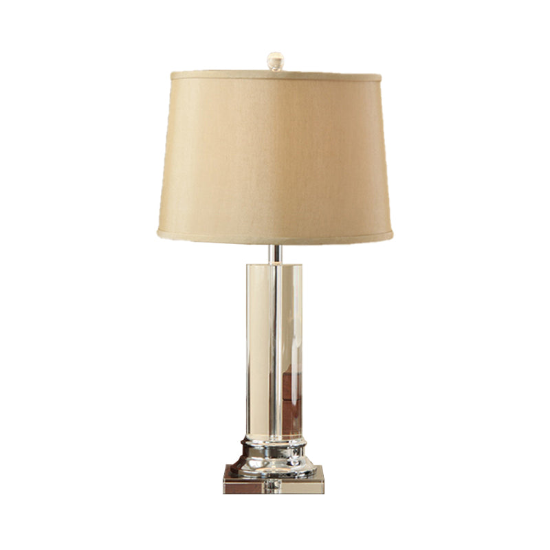 White Barrel Fabric Table Lamp Modernist 1 Bulb Clear Cylinder Crystal Reading Book Light Clearhalo 'Lamps' 'Table Lamps' Lighting' 406666