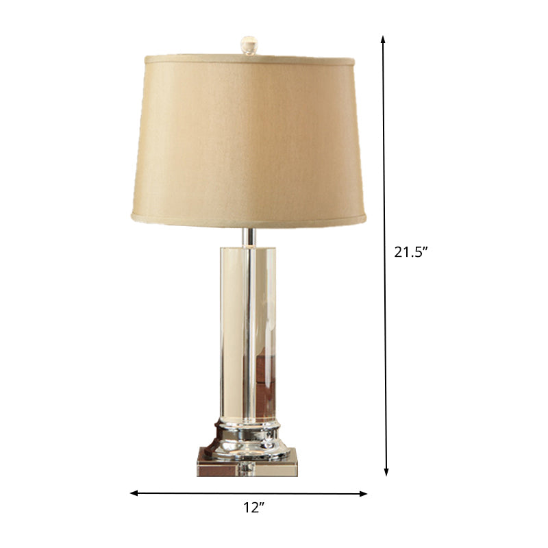 White Barrel Fabric Table Lamp Modernist 1 Bulb Clear Cylinder Crystal Reading Book Light Clearhalo 'Lamps' 'Table Lamps' Lighting' 406667