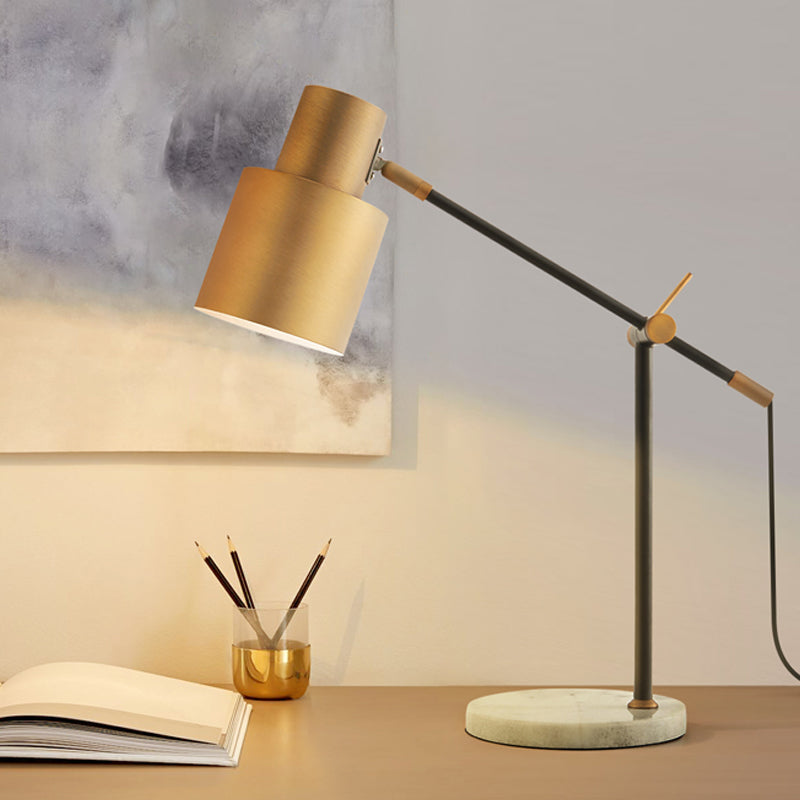 Brass Cylinder Night Light Post-Modern 1 Head Metal Nightstand Lighting for Study Room Brass Clearhalo 'Lamps' 'Table Lamps' Lighting' 406668