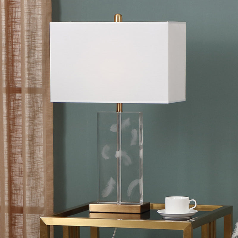 Rectangle Clear Crystal Desk Lamp Modern 1 Bulb White Table Light with Fabric Shade Clearhalo 'Lamps' 'Table Lamps' Lighting' 406680