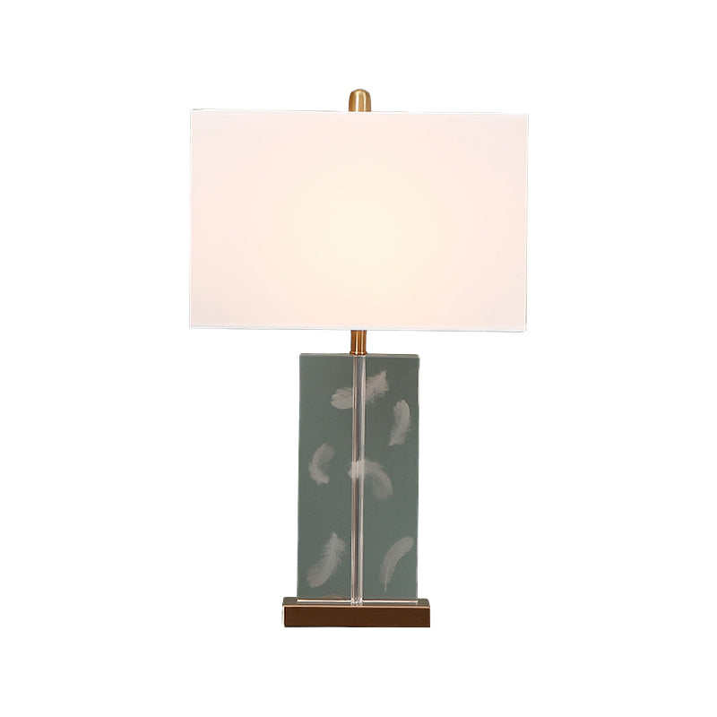 Rectangle Clear Crystal Desk Lamp Modern 1 Bulb White Table Light with Fabric Shade Clearhalo 'Lamps' 'Table Lamps' Lighting' 406681