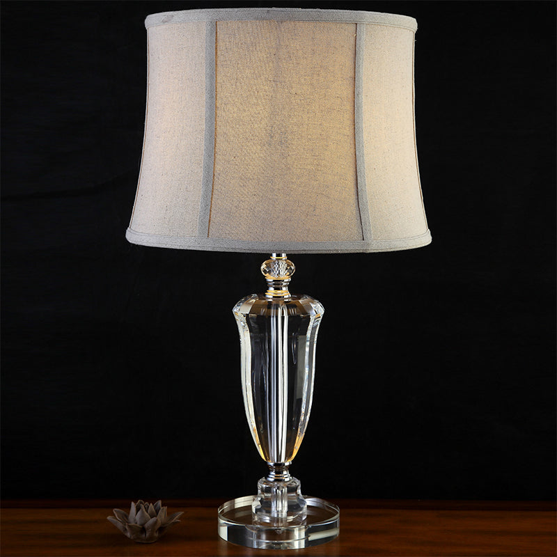 Modernist 1 Head Desk Light Grey Paneled Bell Night Table Lamp with Fabric Shade Clearhalo 'Lamps' 'Table Lamps' Lighting' 406731