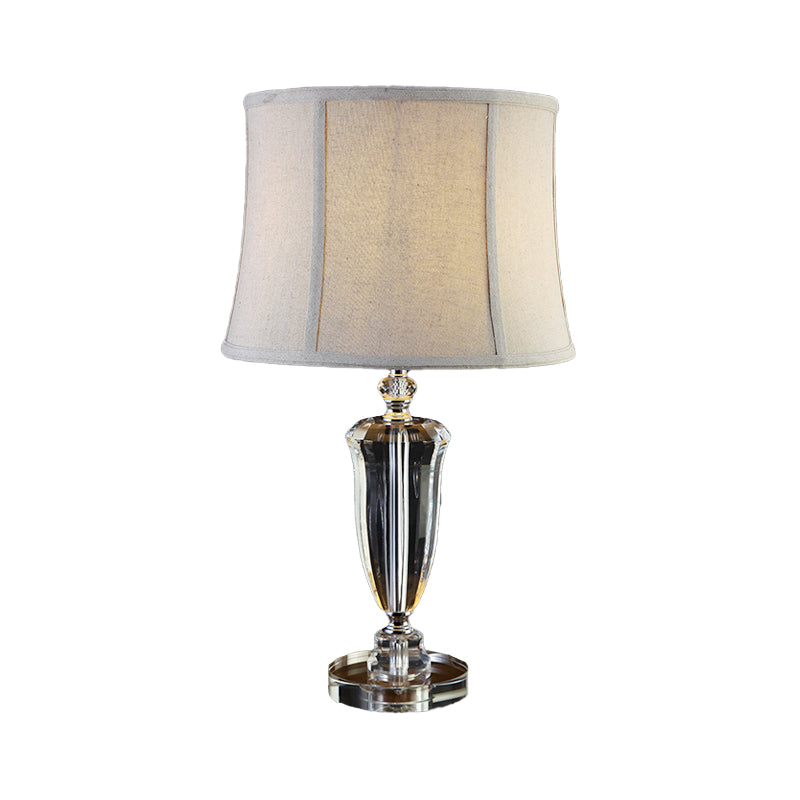 Modernist 1 Head Desk Light Grey Paneled Bell Night Table Lamp with Fabric Shade Clearhalo 'Lamps' 'Table Lamps' Lighting' 406732