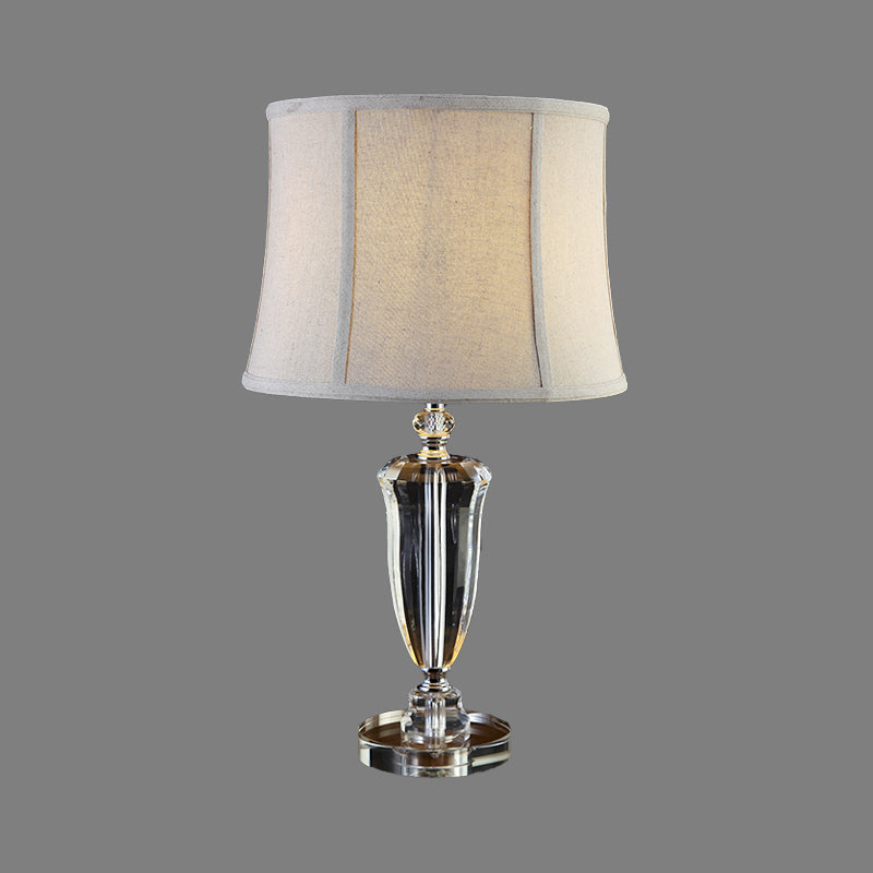 Modernist 1 Head Desk Light Grey Paneled Bell Night Table Lamp with Fabric Shade Clearhalo 'Lamps' 'Table Lamps' Lighting' 406733