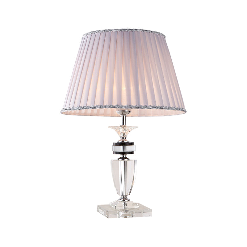 Grey Pleated Desk Lamp Modernist 1 Head Fabric Table Light with Jar Clear Crystal Base Clearhalo 'Lamps' 'Table Lamps' Lighting' 406748