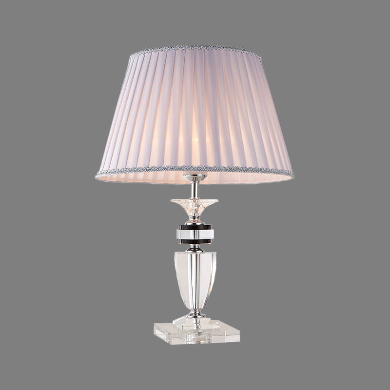 Grey Pleated Desk Lamp Modernist 1 Head Fabric Table Light with Jar Clear Crystal Base Clearhalo 'Lamps' 'Table Lamps' Lighting' 406749