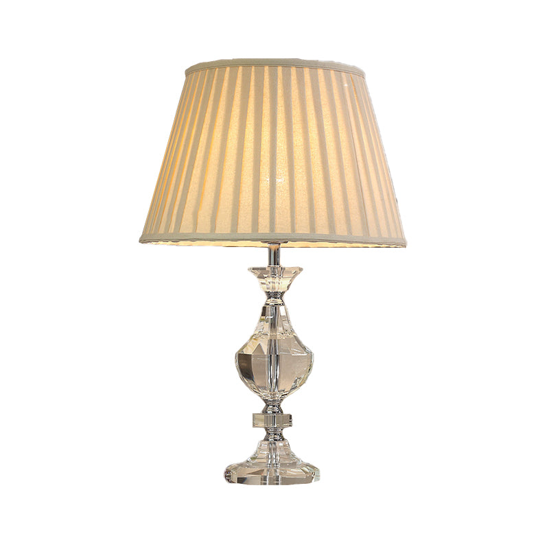 Wide Flare Task Lamp Modern Fabric 1 Head Beige Reading Book Light with Urn Crysatl Detail for Living Room Clearhalo 'Lamps' 'Table Lamps' Lighting' 406753