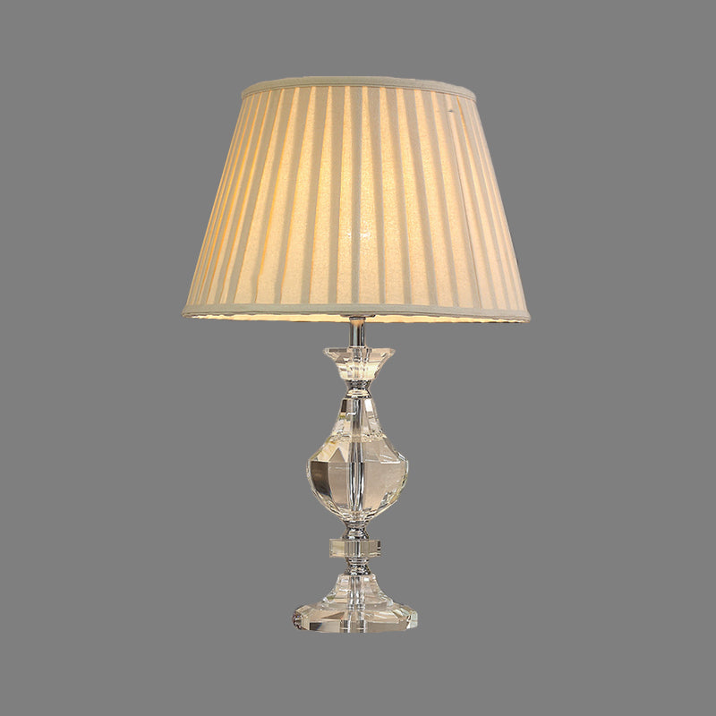 Wide Flare Task Lamp Modern Fabric 1 Head Beige Reading Book Light with Urn Crysatl Detail for Living Room Clearhalo 'Lamps' 'Table Lamps' Lighting' 406754