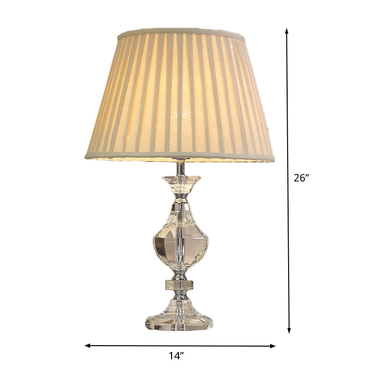 Wide Flare Task Lamp Modern Fabric 1 Head Beige Reading Book Light with Urn Crysatl Detail for Living Room Clearhalo 'Lamps' 'Table Lamps' Lighting' 406755