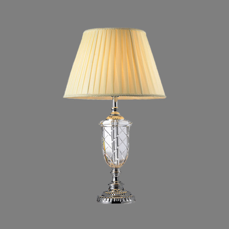 Cup Clear Crystal Desk Lamp Modern 1 Bulb Beige Table Light with Cone Fabric Shade Clearhalo 'Lamps' 'Table Lamps' Lighting' 406780