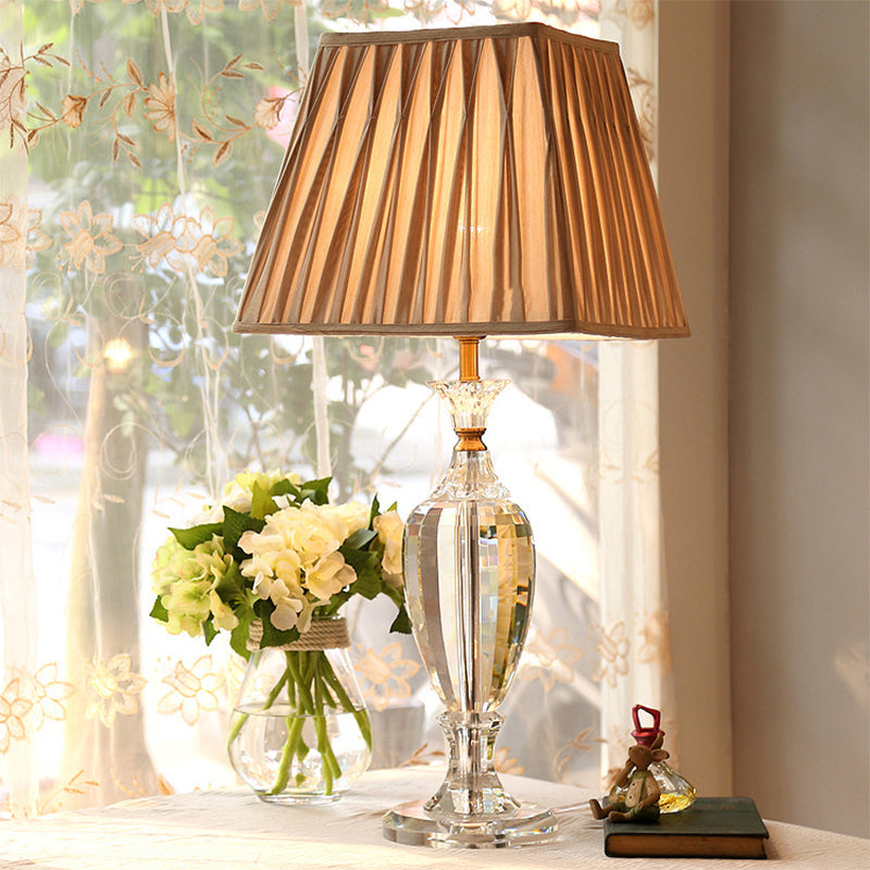 Vase Shape Desk Light Contemporary Clear Crystal 1 Bulb Night Table Lamp in Beige Beige Clearhalo 'Lamps' 'Table Lamps' Lighting' 406787