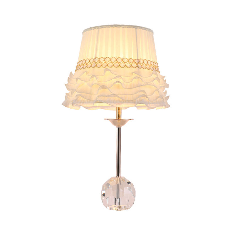 White Flare Task Light Modern 1 Bulb Fabric Reading Lamp with Ball Clear Crystal Base Clearhalo 'Lamps' 'Table Lamps' Lighting' 406799