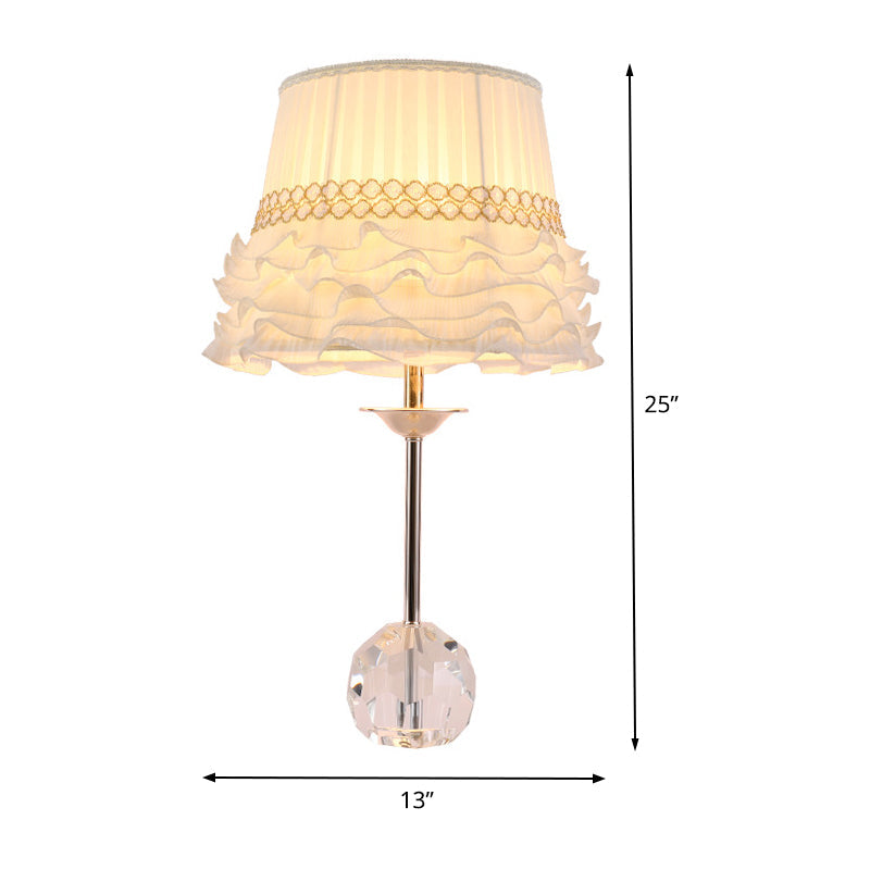 White Flare Task Light Modern 1 Bulb Fabric Reading Lamp with Ball Clear Crystal Base Clearhalo 'Lamps' 'Table Lamps' Lighting' 406800