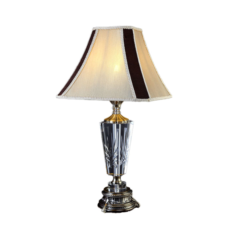 Fabric Bell Table Lamp Modern 1 Head Beige Desk Light with Sculpted Bronze Metallic Base Clearhalo 'Lamps' 'Table Lamps' Lighting' 406808