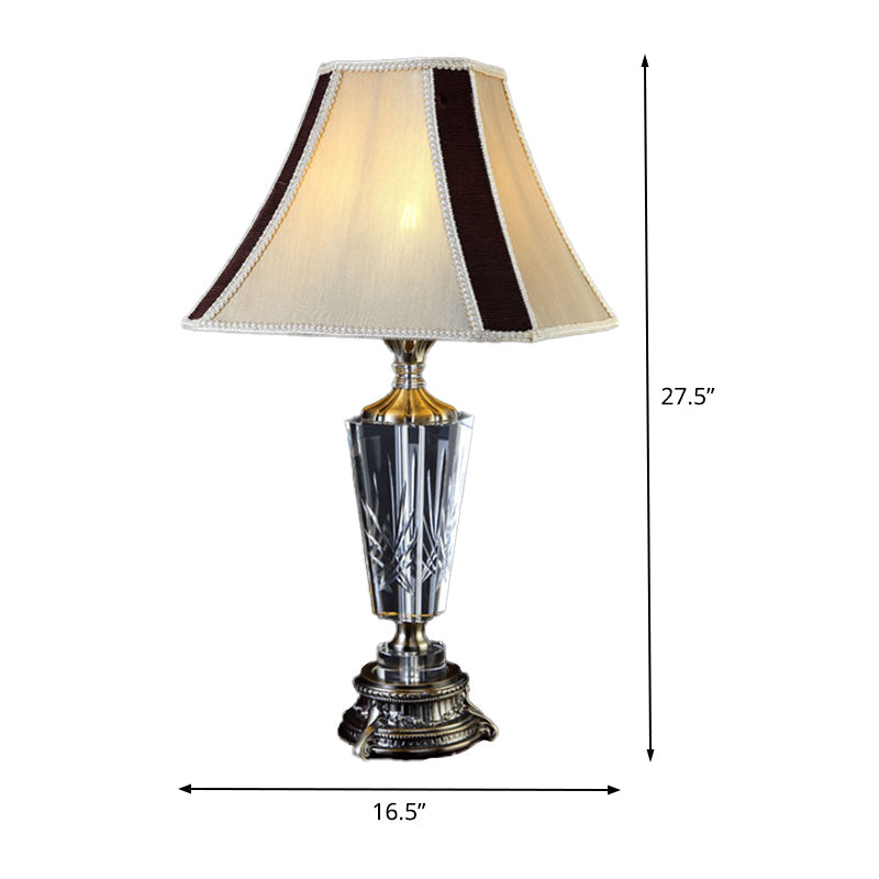 Fabric Bell Table Lamp Modern 1 Head Beige Desk Light with Sculpted Bronze Metallic Base Clearhalo 'Lamps' 'Table Lamps' Lighting' 406810