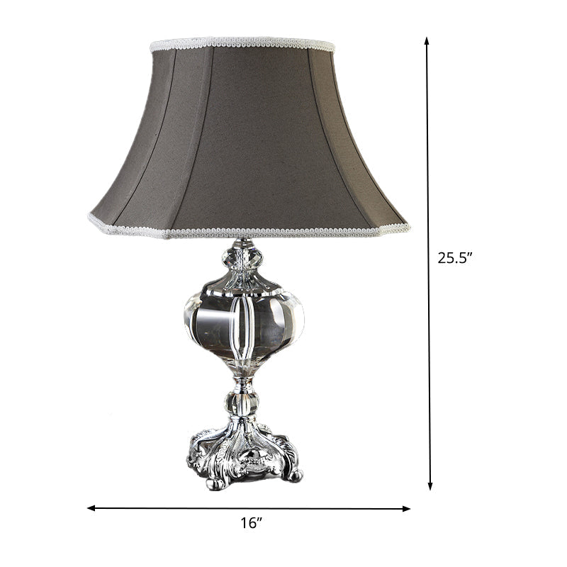 Contemporary 1 Bulb Table Light Grey Paneled Bell Small Desk Lamp with Fabric Shade Clearhalo 'Lamps' 'Table Lamps' Lighting' 406829