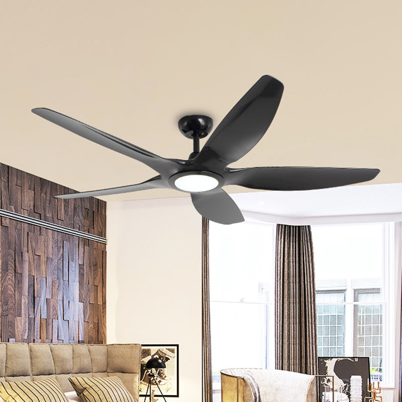 Round Acrylic Pendant Fan Lighting Vintage Living Room 5 Blades LED Semi Flush Mounted Lamp in Black, 60