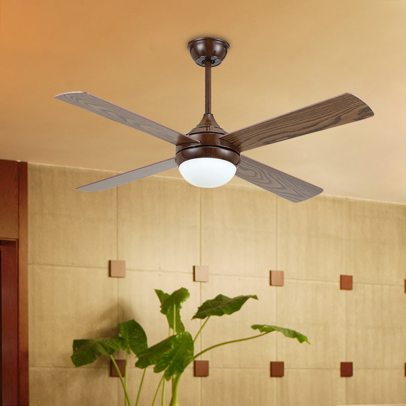 Brown LED Semi Flushmount Traditional Metallic Onion 4 Wood Blades Ceiling Fan Light for Living Room, 45