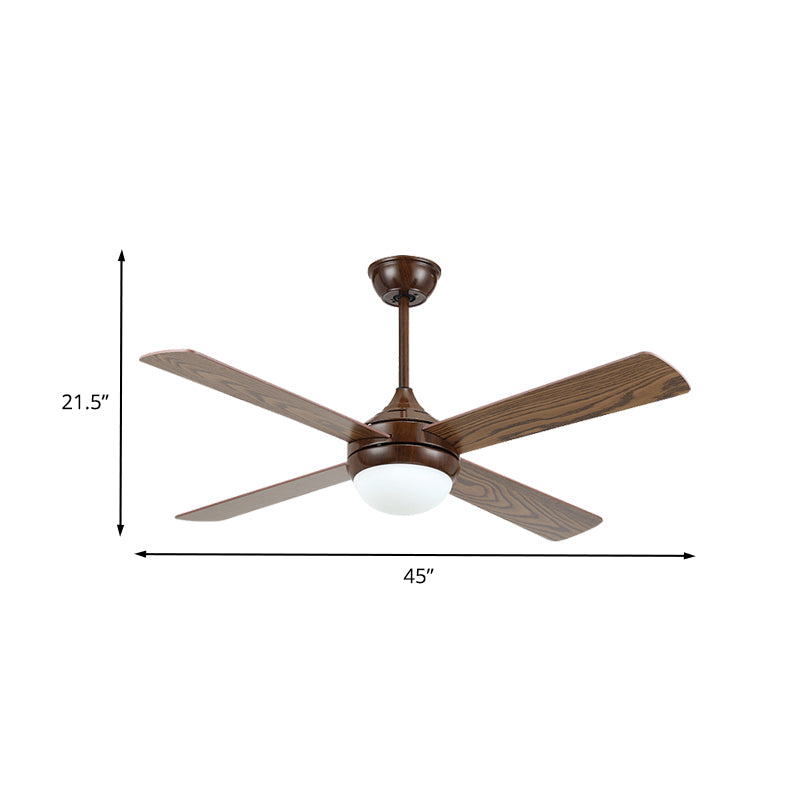 Brown LED Semi Flushmount Traditional Metallic Onion 4 Wood Blades Ceiling Fan Light for Living Room, 45