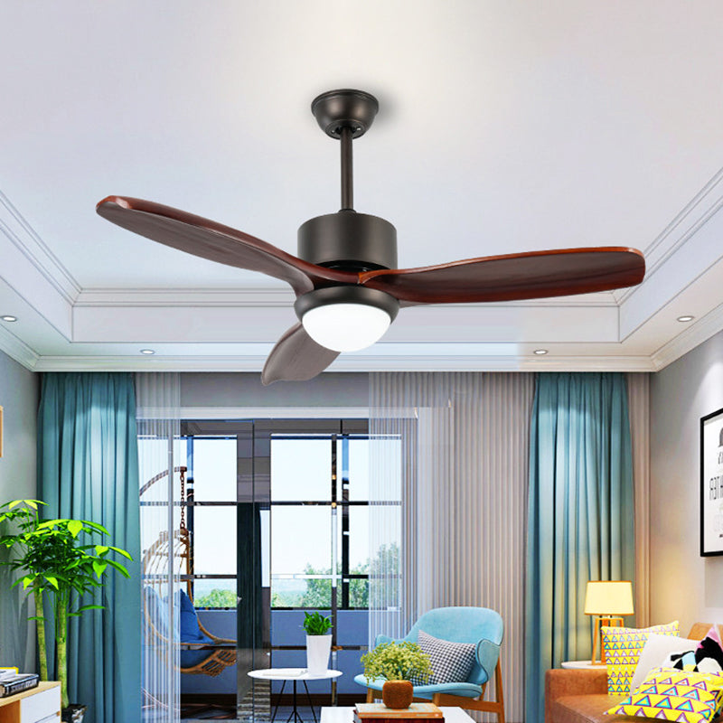 Metal Cylinder 3 Blades Ceiling Fan Lamp Vintage Living Room LED Semi Flush Mounted Light in Dark Coffee, 48