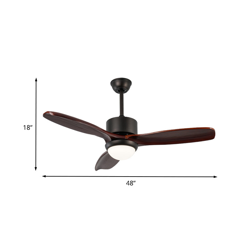 Metal Cylinder 3 Blades Ceiling Fan Lamp Vintage Living Room LED Semi Flush Mounted Light in Dark Coffee, 48