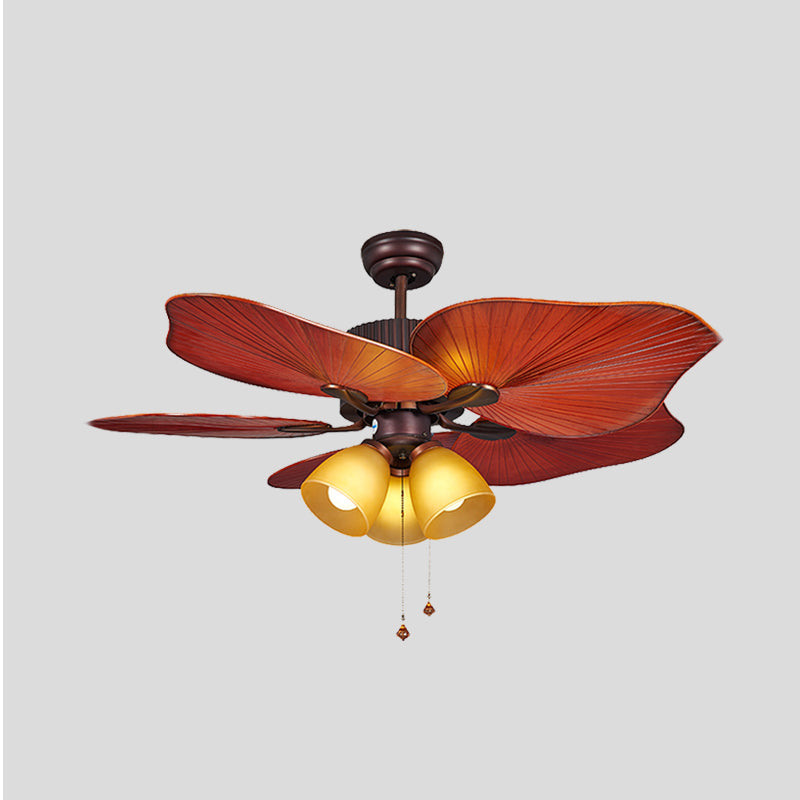 Red Brown Bell Semi Flush Lamp Retro Yellow Glass 3 Lights 44