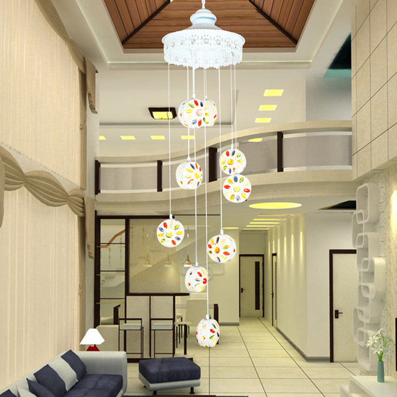 Metal White Cluster Pendant Light Circular 9 Heads Traditional Ceiling Lamp for Living Room White Clearhalo 'Ceiling Lights' 'Pendant Lights' 'Pendants' Lighting' 407174_88881ead-7686-40f9-a130-46b013fe0539