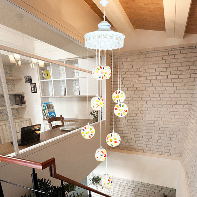 Metal White Cluster Pendant Light Circular 9 Heads Traditional Ceiling Lamp for Living Room Clearhalo 'Ceiling Lights' 'Pendant Lights' 'Pendants' Lighting' 407176