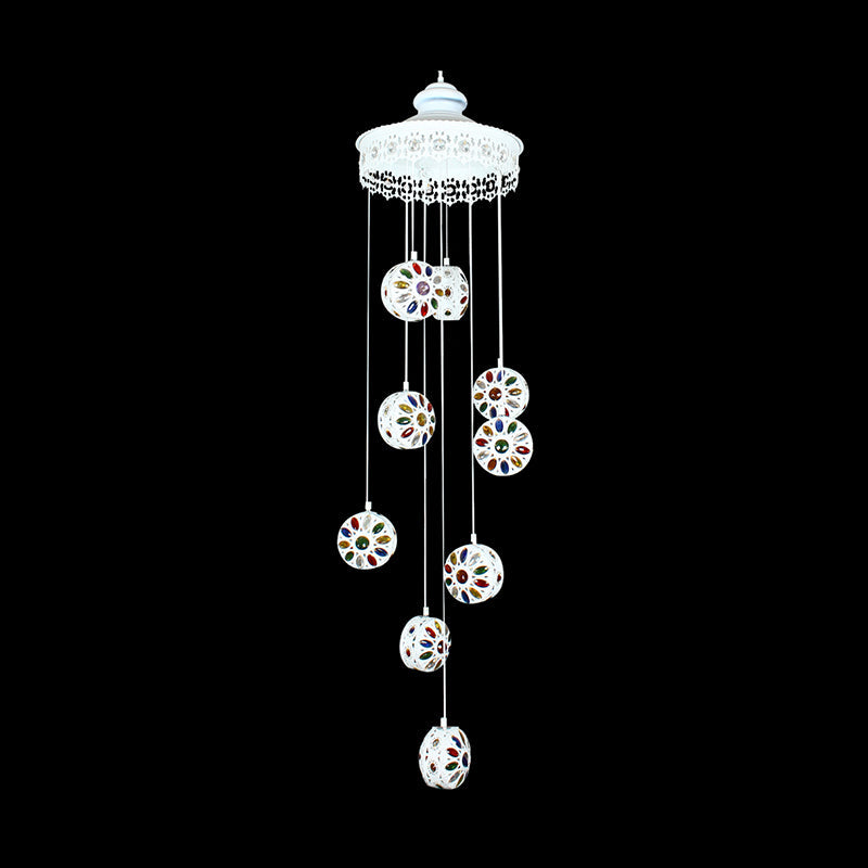 Metal White Cluster Pendant Light Circular 9 Heads Traditional Ceiling Lamp for Living Room Clearhalo 'Ceiling Lights' 'Pendant Lights' 'Pendants' Lighting' 407177