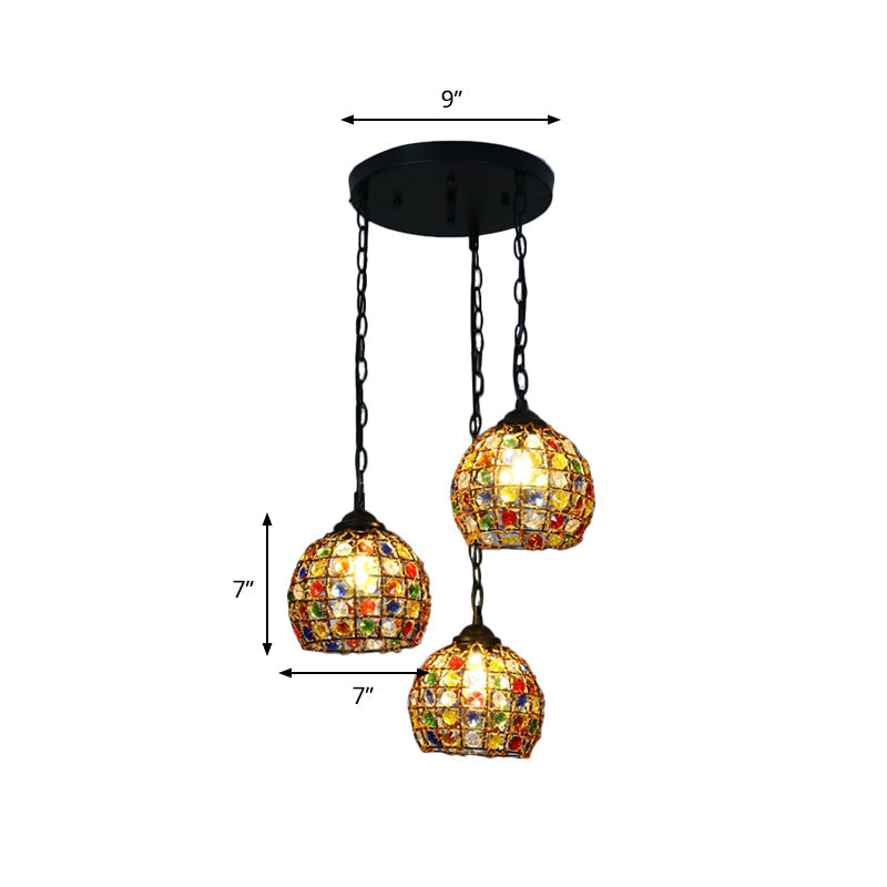 Dome Restaurant Cluster Pendant Light Bohemian Metal 3 Lights Black Hanging Lamp with Round/Linear Canopy Clearhalo 'Ceiling Lights' 'Pendant Lights' 'Pendants' Lighting' 407188